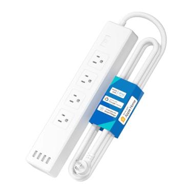 Imagem de meross Tira de tomada inteligente, tomada plana WiFi 15A compatível com Apple HomeKit, Siri, Alexa, Google Assistant e SmartThings, com 4 tomadas CA e 4 portas USB, extensor protetor contra surtos de