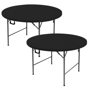 Imagem de Enjoyidea Toalhas de mesa redondas justas 152 cm - pacote com 2 toalhas de mesa pretas elásticas de elastano - toalhas de mesa redondas pequenas elásticas dobráveis para cozinha, jantar, festa