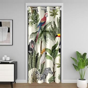 Imagem de Cortina de porta Wild Birds 152 cm L x 203 cm C aquarela palmeiras plantas tropicais cortina blackout para porta de armário linda cortina de macaco tucano tapeçaria para corredor sala de estar