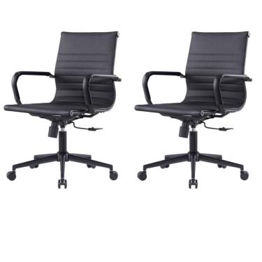 Imagem de Kit 2 Cadeiras Escritório Manhattan Black Esteirinha Diretor Fratini Pu Preto Base Rodízio Preto