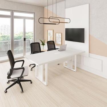 Imagem de Mesa Industrial 2m 1 Cx de Tomada Pé Metal e Painel de TV F5 - F5 Offi