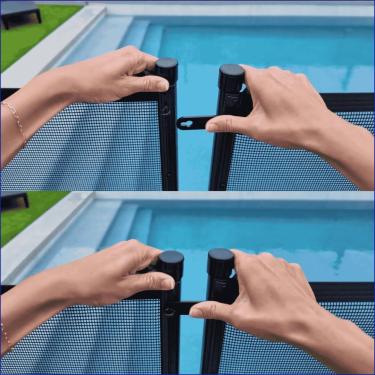 Imagem de Trava de cerca de piscina – Conector de bloqueio rápido substitui gancho e olhal | Instalação fácil, trava de seção de segurança, alumínio durável, serve para a maioria das marcas de cerca de malha