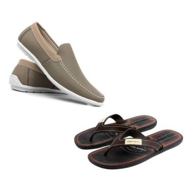 Imagem de Kit Sapatilha Mocassim Masculino Confortável E Chinelo Praia - Calçado