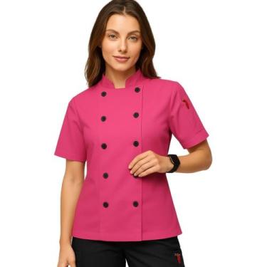 Imagem de Dólmã Feminina Para Chef Cozinha Restaurante Gambuza Uniforme Rosa Coz