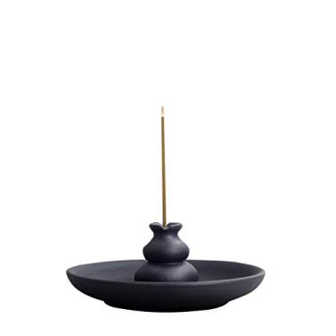 Imagem de FKJLUN Queimador de incenso de refluxo multiuso cabaça de igreja de cerâmica preta assegurando refluxo calmante queimador de incenso placa suporte de fumaça decoração de casa ornamento de aromaterapia