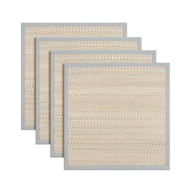Imagem de Hausattire Jogo americano de bambu para mesa de jantar, conjunto de 4 tapetes quadrados laváveis, 35 x 35 cm, tapetes de sushi para mesa de cozinha, festas ao ar livre, eventos de churrasco, decoração