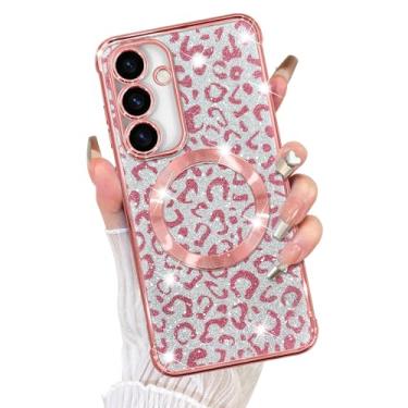 Imagem de Fiyart Capa projetada para Samsung Galaxy S24 FE, compatível com MagSafe Cheetah Print Plating Proteção da câmera com glitter magnético transparente leopardo para mulheres meninas telefone bumper 17.0