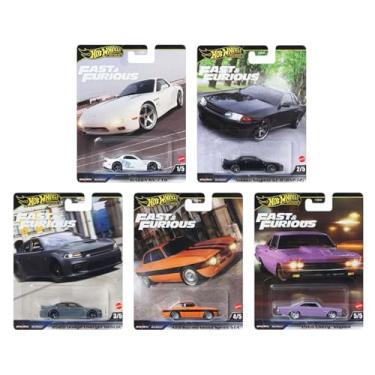 Imagem de Hot Wheels Fast & Furious Die-Cast Cars Collection, 5-Pack Set, Mazda RX-7, Nissan Skyline, Dodge Charger, Alfa Romeo, Plymouth HNW-956K