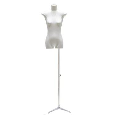 Imagem de CUTPOIY Manequim de corpo superior alto com suporte de tripé de aço inoxidável, manequim em forma de vestido feminino para exibição de roupas de janela, prata (tamanho: com braços) (Cor única sem