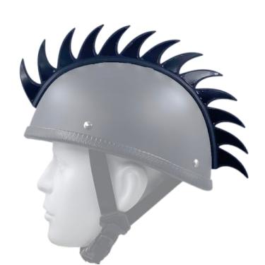 Imagem de Hot Rides Peruca punk de borracha moicano Warhawk acessório para capacete para esqui, skate, bicicleta, motociclista, scooter, capacete de motocicleta (Sharkfin - preto refletivo)