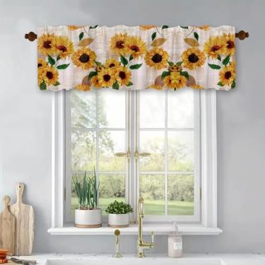 Imagem de Cortinas de girassol para janela, retrô, floral, para cozinha, bolso para varão, janela, painel de cortina curta, 137 x 45 cm, recorte de jornal rústico, floral, para fazenda, sala de estar, quarto