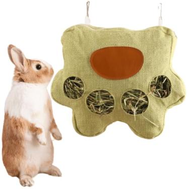 Imagem de Copfeu Bolsa alimentadora de feno de coelho com 4 furos para gaiola de porquinho-da-índia Timothy dispensador de feno manjedoura para pendurar grande menos resíduos para coelhinhos (verde, P)
