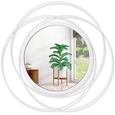 Imagem de HLFMVWE Espelhos decorativos redondos montados em espelho de parede com moldura de arame de metal de ferro para parede, vaidade decorativa de casa de banho, sala de estar ou quarto, branco pequeno