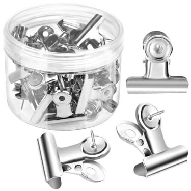 Imagem de Auréar, 30 unidades de clipes de metal para pinos, clipes para buldogue, adesivos de polegar com clipes para placas de cortiça, quadros de avisos e paredes de cubículos, prata