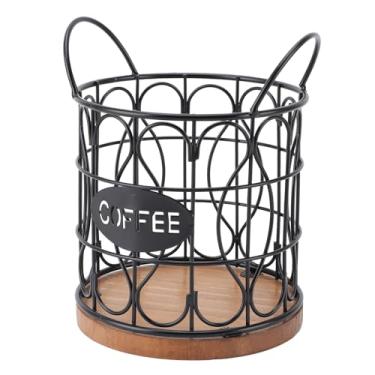 Imagem de Cesta de Cápsulas de café de Metal, Materiais Sustentáveis ​​e Espaçosos e Organizados para Economizar Espaço para Economia de Espaço para Cápsulas Elegantes de Armazenamento Com Base de Madeira