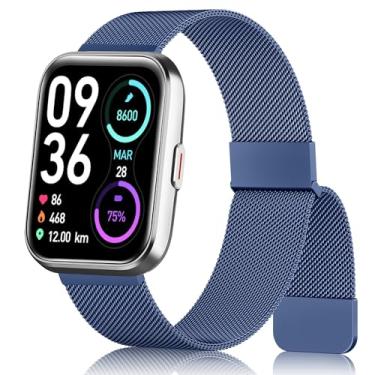 Imagem de Pulseiras de metal para relógio inteligente Tensky/Quican/Fitpolo/Aeac ID208 Plus, pulseiras de metal de aço inoxidável de 22 mm para relógio inteligente ID208 Plus (azul noturno)