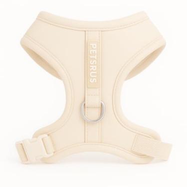 Imagem de Peitoral para cães marfim off-white design de couro neoprene esportivo pequeno, médio grande, sem puxão, refletivo, respirável, leve (PP: pescoço = 26-36 cm/peito = 36-48 cm)