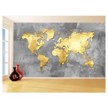 Imagem de Papel De Parede 3D Mapa Mundi Concreto Dourado 3,5M Nmu43 - Você Decor