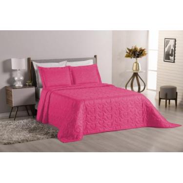 Imagem de Cobre leito casal queen size bordado de coração super delicado pink 3 