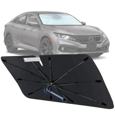 Imagem de Guarda-sol de para-brisa para Honda Civic 2016-2021, para-sol de janela frontal dobrável com eixo rotativo de 360°, persianas de carro de ajuste personalizado para acessórios cívicos com proteção UV e