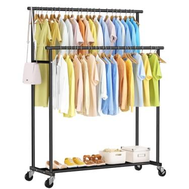 Imagem de STARLATTA Arara de roupas com hastes duplas, suporte preto para pendurar roupas, rack de metal portátil para quarto, vestiário, lavanderia