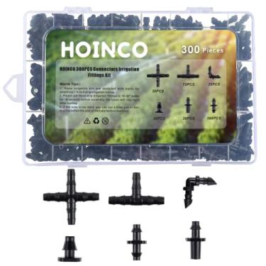 Imagem de Kit de acessórios de irrigação de 300 peças, sistema de irrigação por gotejamento, conectores farpados HOINCO para tubo de 1/4 polegada, para vaso de flores, jardim, gramado