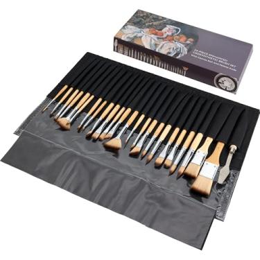 Imagem de Conjunto de pincéis de tinta, 25 pincéis profissionais para pintura acrílica com alça de bétula, bolsa de lona, lã de nylon flexível e elástica, forte absorção de água, para óleo, aquarela e guache