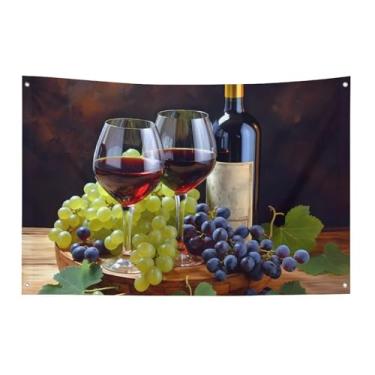 Imagem de Bandeira de arte vinho tinto galsses & uvas 9,5 x 1,5 m não desbota bandeira de boas-vindas bandeiras de jardim quintal decorativo jardim quintal bandeira interior exterior festa decoração de casa