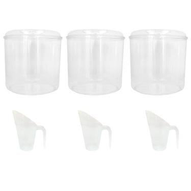 Imagem de 3 Potes Acrílico Redondo 8,6L + Conchas 600ml Cereais Grãos - Ex Pote
