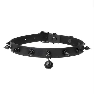 Imagem de Yepelesi Colar gargantilha de couro punk gótico preto cravado gargantilha feminina de caveira de Halloween bijuteria cosplay acessórios góticos, Adjustable, Couro, Sem Pedra Preciosa