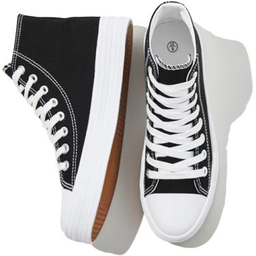 Imagem de Witwatia Tênis Feminino Clássico De Cano Alto Em Lona, Branco Da Moda Com Cadarço, Casual Para Caminhada, Preto, Eua 8