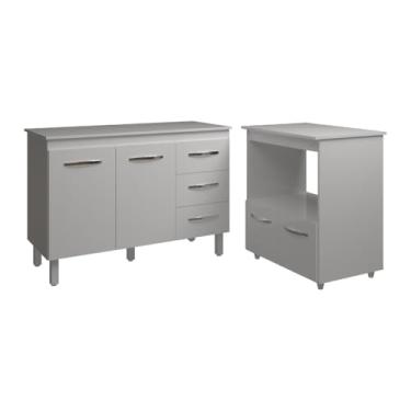 Imagem de Mobília Decor, Balcão Armário Gabinete Bruna 118 cm com Tampo Tampão e Balcão Amanda para Forno e Microondas Branco