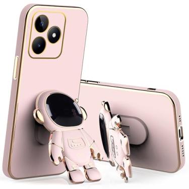 Imagem de Anlalish Capa de silicone compatível com Realme Note 50 com suporte de astronauta, capa de telefone Realme Note 50 Funda Slim Plating Camera Bumper Cover (rosa)