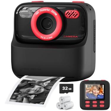 Imagem de Câmera infantil com impressão instantânea para meninos e meninas, câmera digital de selfie de lente dupla HD 1080p com papel de impressão e cartão de 32G, presentes de aniversário de Natal para