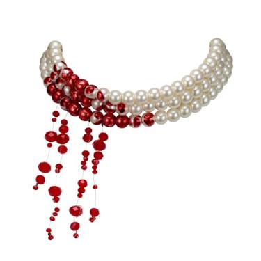Imagem de Crysdue Gargantilha de vampiro de sangue pingando de Halloween, colar gótico de pérolas simuladas para festa de formatura, bijuteria de fantasia, Pérola Cristal, Cristal