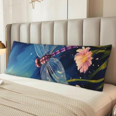 Imagem de Capa de travesseiro floral com libélula corporal, microfibra longa, presente para mulheres e homens, fronha corporal ultra macia e aconchegante com zíper oculto para decoração de casa 50 x 137 cm