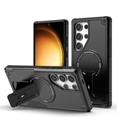 Imagem de HJZSZX Para Galaxy S25Plus Armadura Magnética Suporte À Prova de Choque TPU Macio + Capa de Telefone Rígida de Cor Sólida para PC (Para Galaxy S25Plus / Preto)