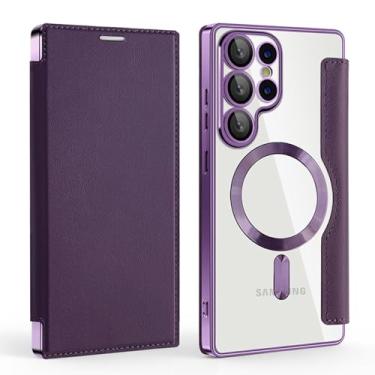 Imagem de HJZSZX Para Galaxy S24Plus Magnético Luxo Cor Sólida Couro Flip Carteira Slot Para Cartão Capa de Telefone (Para Galaxy S24Plus/Roxo)