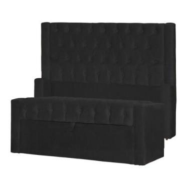 Imagem de Conjunto Cabeçeira mais Calçadeira Baú Emma Suede Cores - DS Estofados