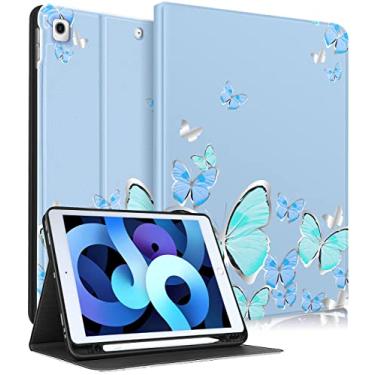 Imagem de Uppuppy Capa para iPad 9ª/8ª/7ª Geração 10,2 polegadas Meninas Bonito Feminino Folio Smart Cover Porta-Lápis Borboleta Azul Design Estético Feminino Adolescentes Capas Exclusivas para iPad 7/8/9 Gen A2602 A2270 A2197