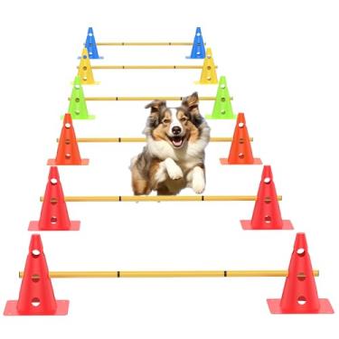 Imagem de TINEPRY Conjunto de cone com obstáculos para treinamento de agilidade para cães, 6 peças de equipamento ajustável para pista de obstáculos, conjunto de treinamento de exercícios para animais de