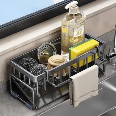 Imagem de Suporte de esponja para cozinha, organizador de pia com suporte de pano, suporte de esponja autodrenagem de bancada, rack de armazenamento de pia à prova de ferrugem para acessórios de armazenamento