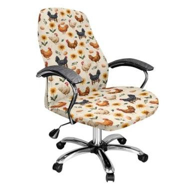 Imagem de Talayituse Capa para cadeira de escritório com estampa de ovo de galinha e girassol lavável e elástica, 1 capa de cadeira de computador com encosto alto, capa de assento para cadeira de escritório