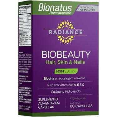 Imagem de Bionatus, Radiance, BioBeauty, Suplemento alimentar, Biotina 45mcg, Vitamina A 600mcg, Vitamina E 10mg, Vitamina C 45mg, Metilsulfonilmetano 250mg, 60 cápsulas • 30 doses, Roxo