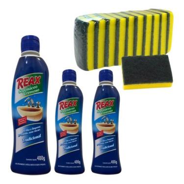 Imagem de 03 Un Saponaceo Reax 400g + 10 Esponja Dupla Face Bettanin