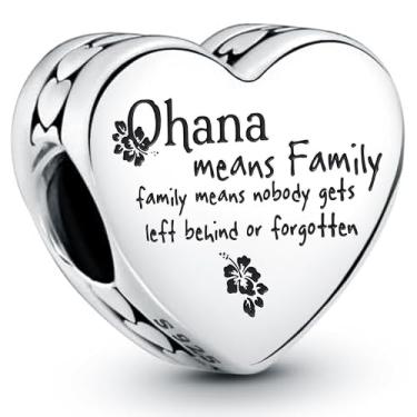 Imagem de Pingente de coração de amor, adequado para Pandora, berloques Ohana significa família, presente de aniversário para mulheres, filha, presente de aniversário, 15mm*15mm, Zircônia cúbica