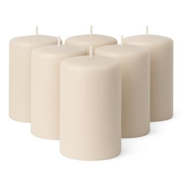 Imagem de Biedermann & Sons Conjunto de 6 velas longas de 7,6 cm x 10 cm de comprimento, sem cheiro, pilar alto, champanhe, cera natural, ambiente, presentes