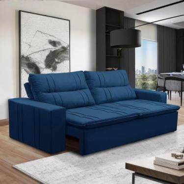 Imagem de Sofá Retrátil e Reclinável 3 lugares com Molas 1,80m Elisa Suede Azul 