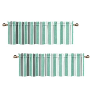 Imagem de Uiiooazy Sanefas listradas para janelas, listras verdes pretas brancas e sanefas de cozinha para quarto, sala de estar, banheiro, tratamentos geométricos de janela pequena, 2 painéis 106,7 x 45,7 cm