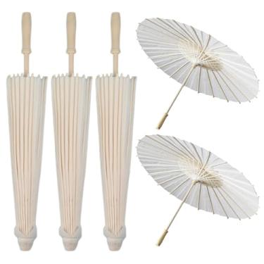 Imagem de Guarda-sol de papel branco com 5 peças de 61 cm de diâmetro para casamentos e fotografia, guarda-sol de pintura DIY para chá de bebê, decoração de festa e eventos temáticos asiáticos.